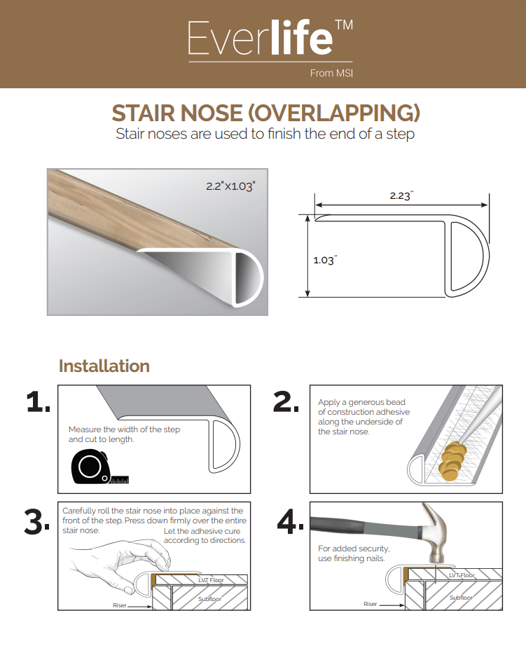 STAIR NOSE (OVERLAPPING) 2.23"x1.03”x94" - Luxury Vinyl Flooring For Less